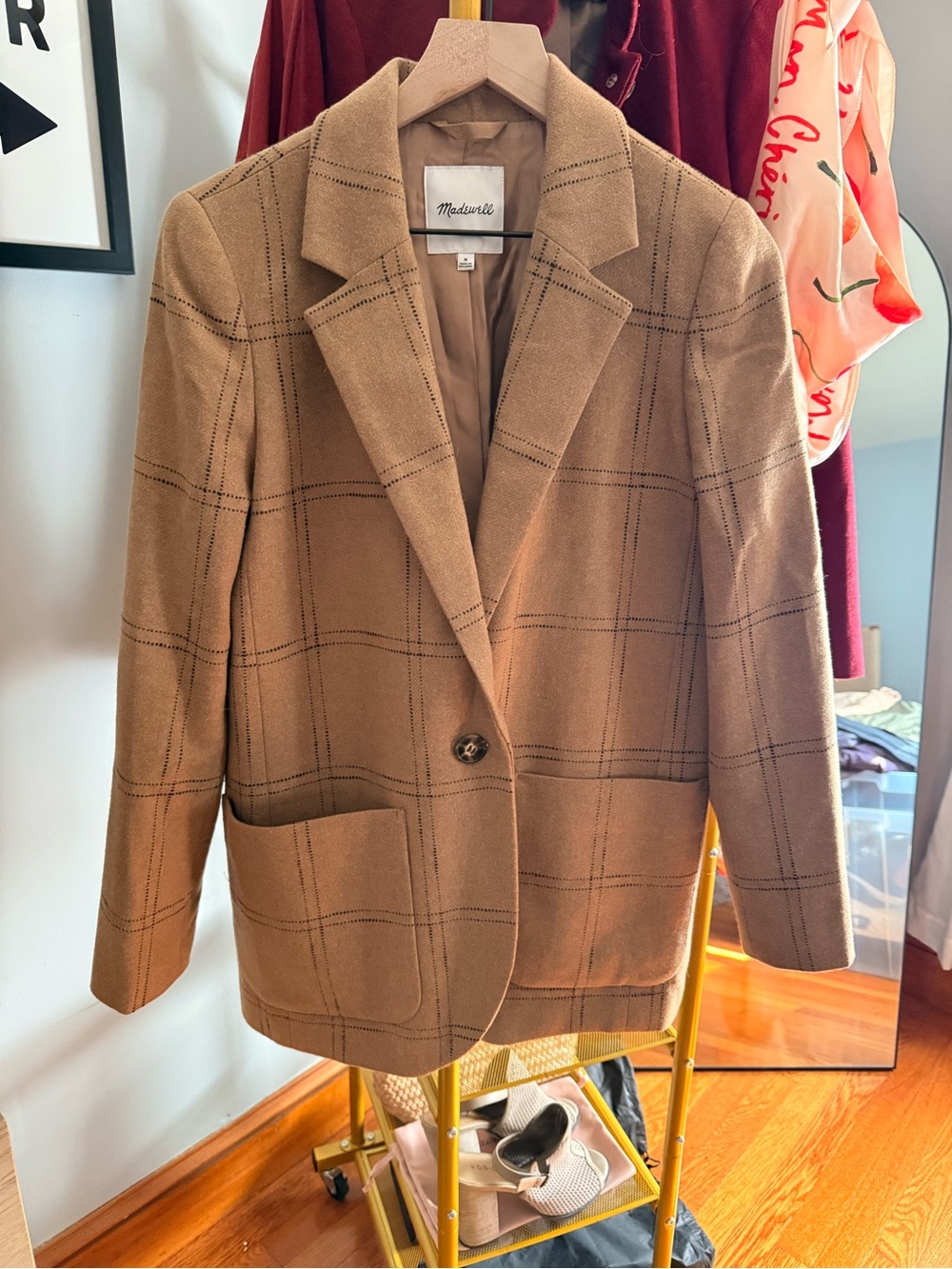 Madewell Brown Windowpane Single-Button Blazer